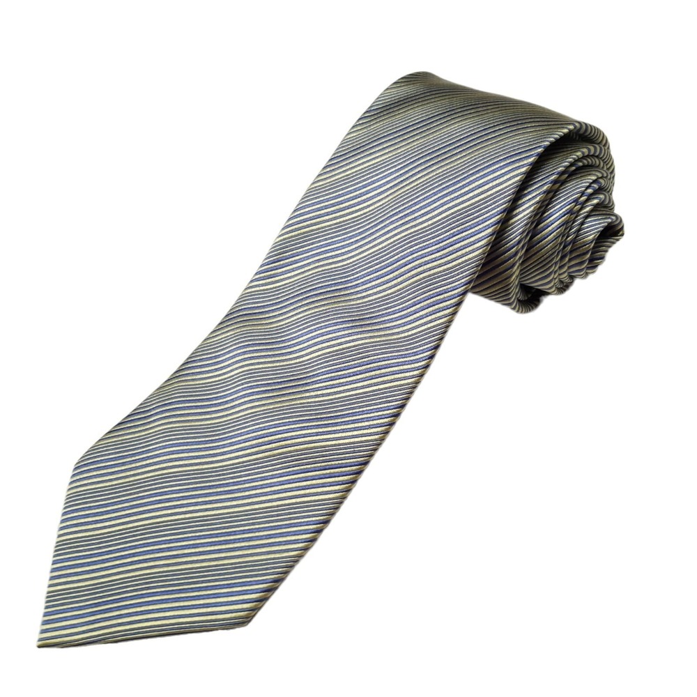 BRANDINI ITALY‎ Mens Silk Stripe Tie Handmade Blue Yellow Formal Necktie